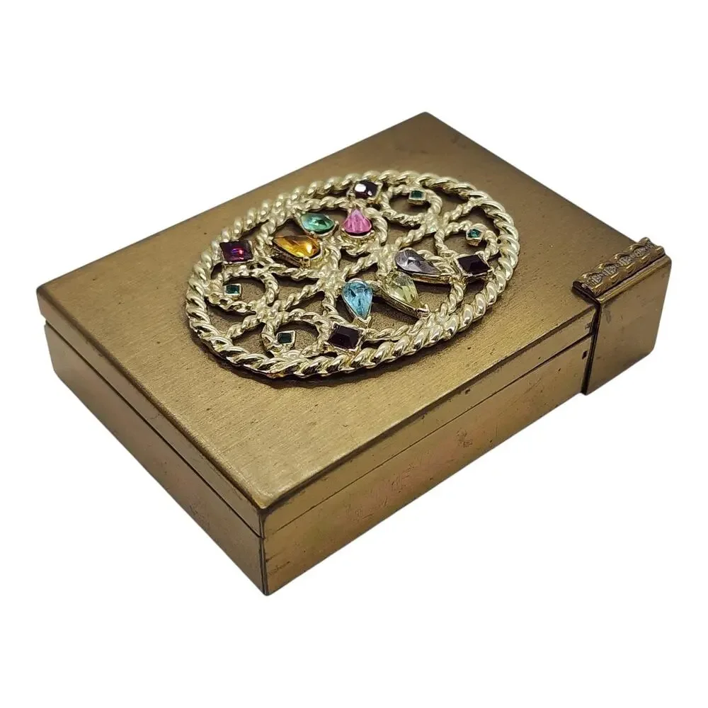 Vintage Volupte Music Box Jeweled Powder Compact Rhinestone Vanity Works Plays